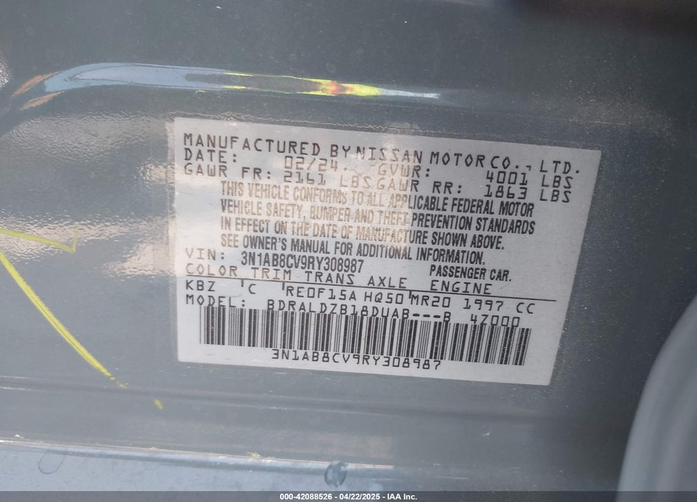 2024 NISSAN SENTRA SV XTRONIC CVT VIN: 3N1AB8CV9RY308987