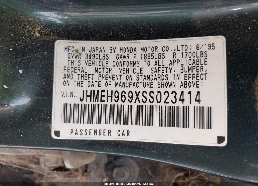 1995 HONDA CIVIC EX VIN: JHMEH969XSS023414