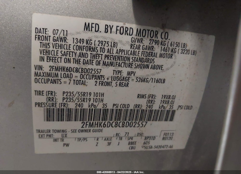 2012 FORD FLEX LIMITED VIN: 2FMHK6DC8CBD02557