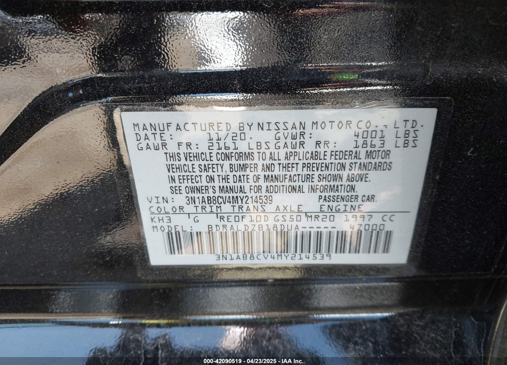 2021 NISSAN SENTRA VIN: 3N1AB8CV4MY214539
