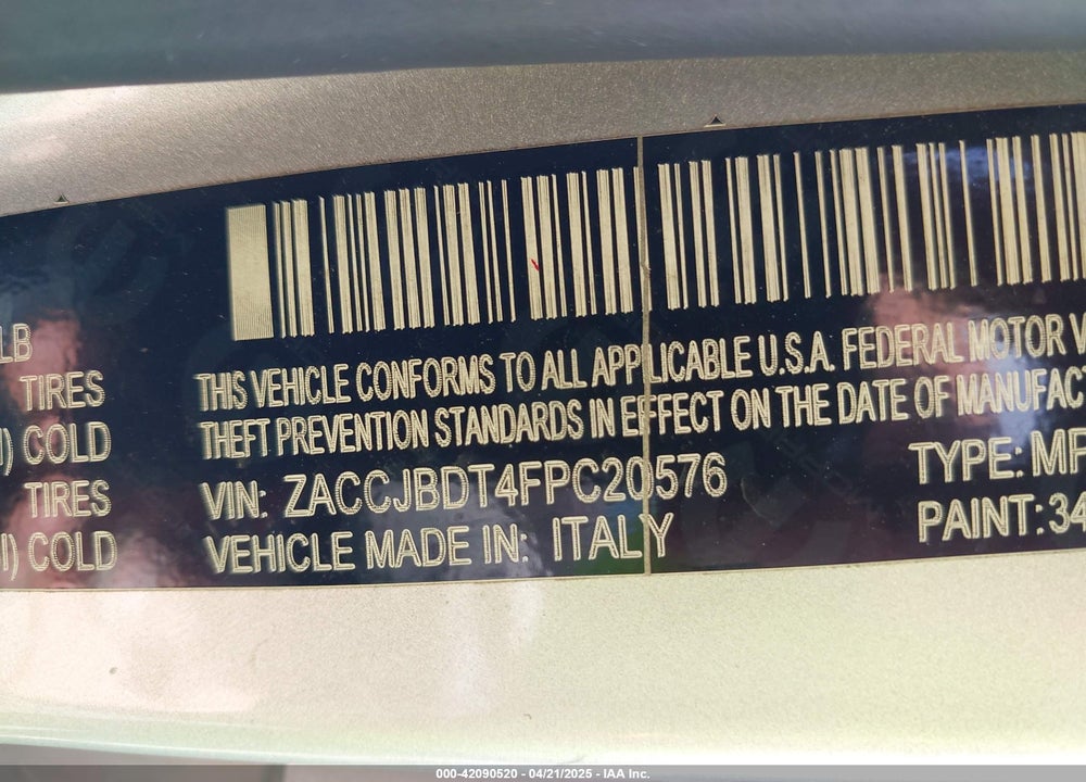 2015 JEEP RENEGADE VIN: ZACCJBDT4FPC20576