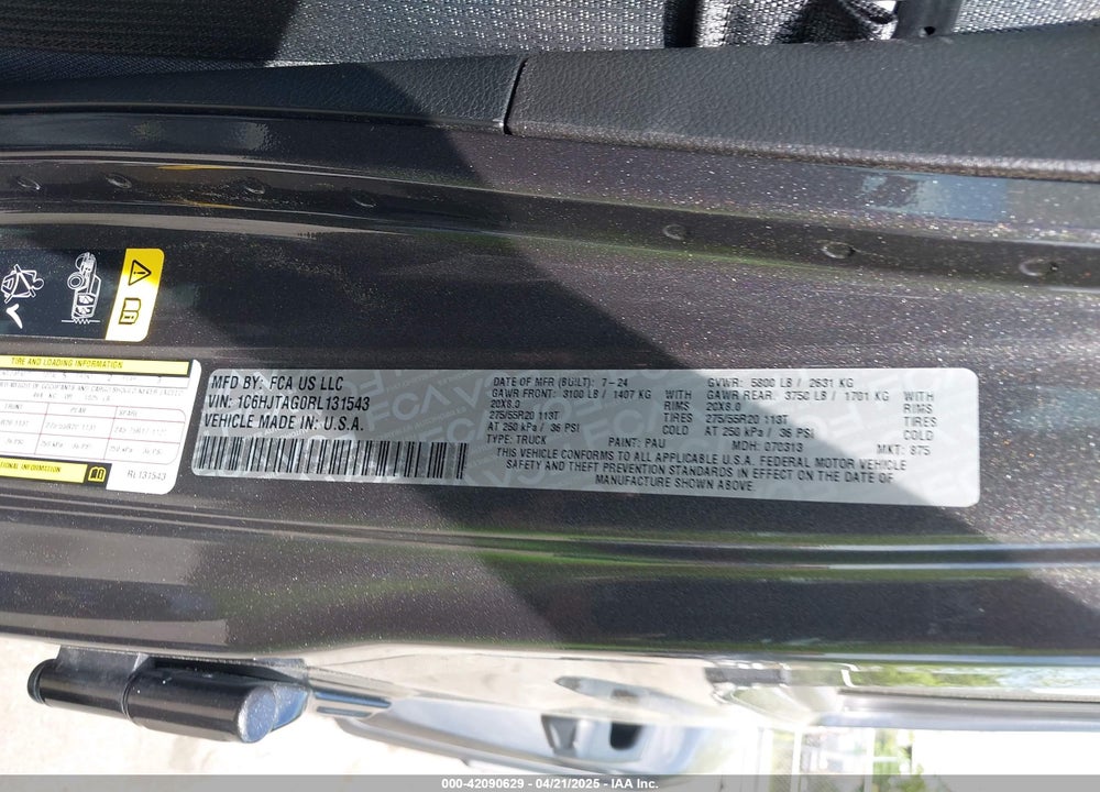 2024 JEEP GLADIATOR NIGHTHAWK VIN: 1C6HJTAG0RL131543