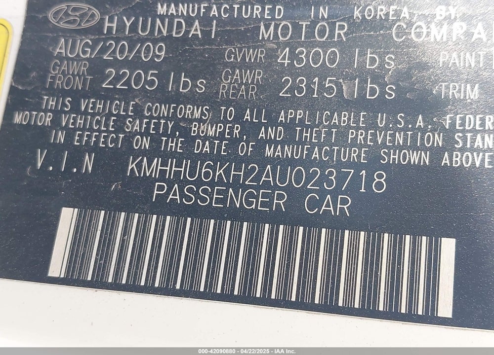 2010 HYUNDAI GENESIS 3.8 GRAND TOURING VIN: KMHHU6KH2AU023718