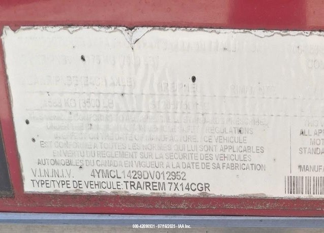 2013 CARRY ON 14\' ENCLOSED TRAILER VIN: 4YMCL1429DV012952
