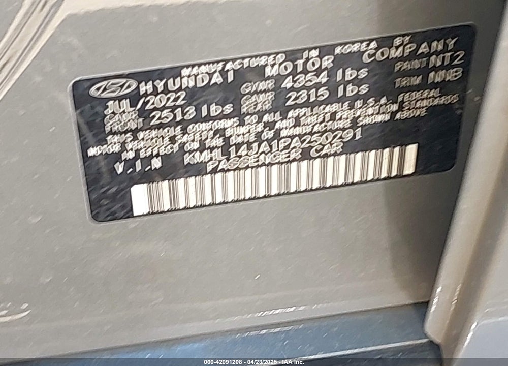 2023 HYUNDAI SONATA SEL VIN: KMHL14JA1PA250291