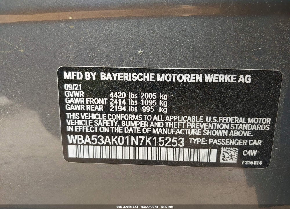 2022 BMW 228 GRAN COUPE VIN: WBA53AK01N7K15253