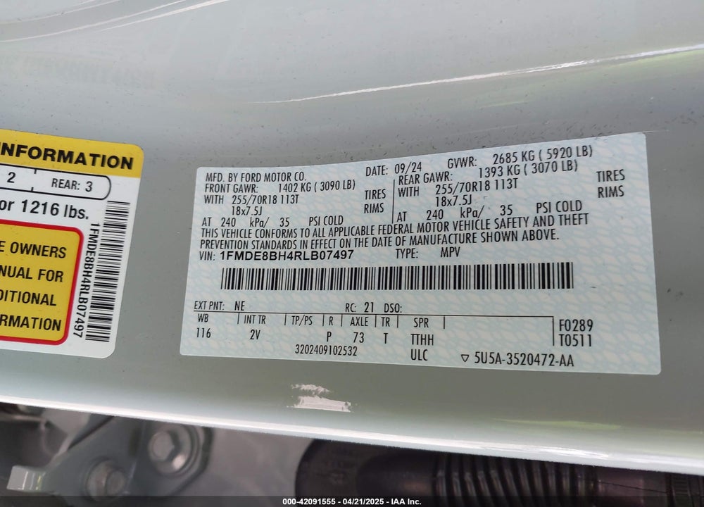 2024 FORD BRONCO VIN: 1FMDE8BH4RLB07497