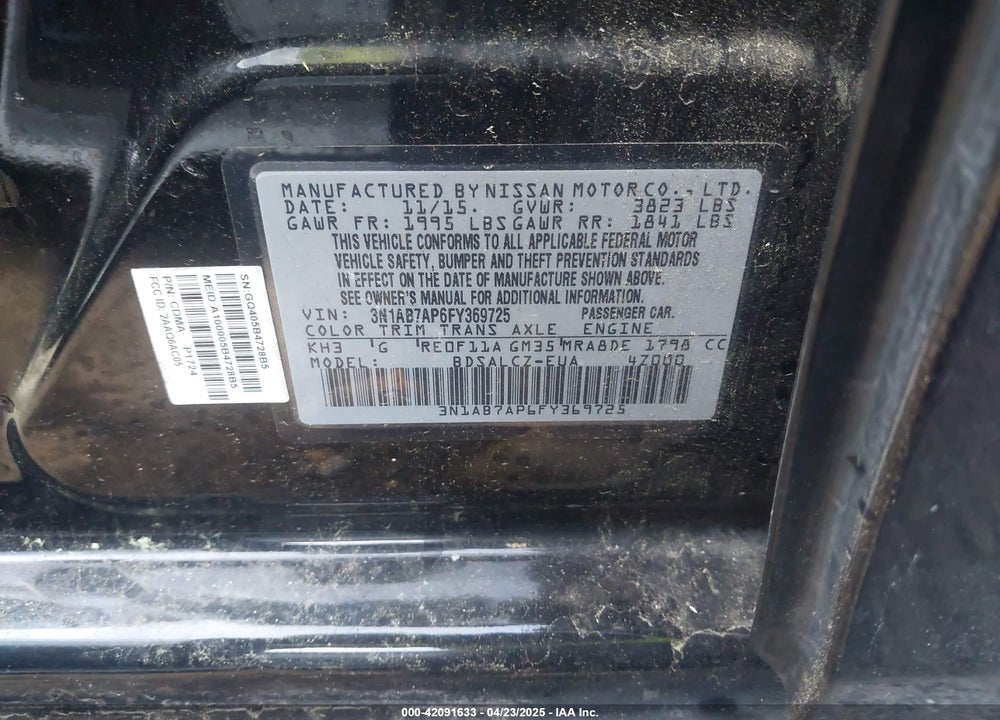 2015 NISSAN SENTRA VIN: 3N1AB7AP6FY369725