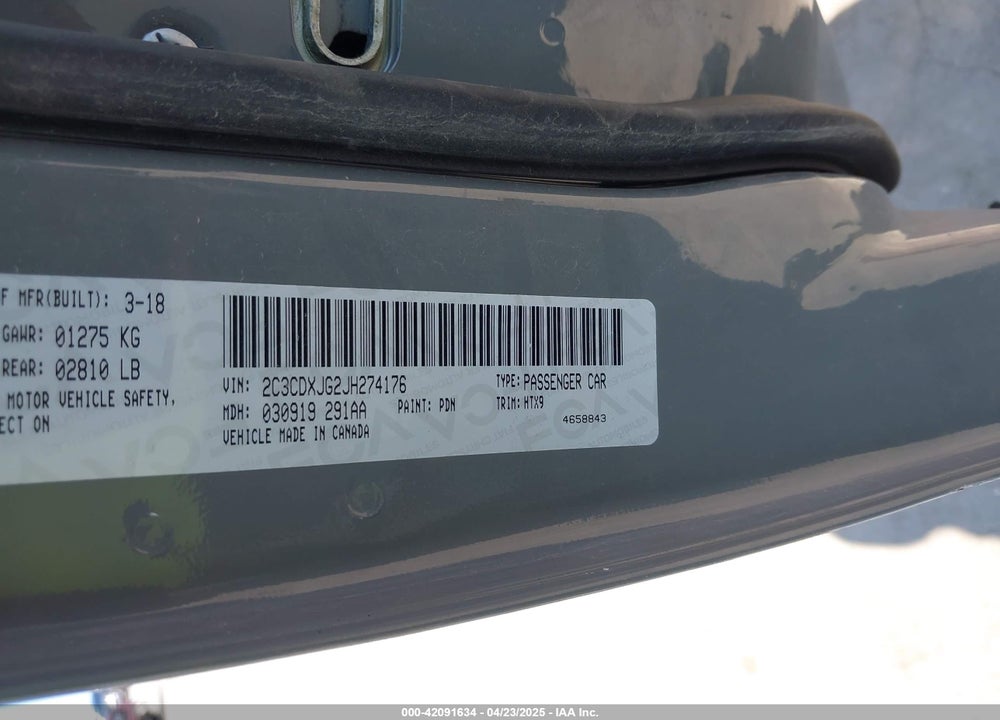 2018 DODGE CHARGER VIN: 2C3CDXJG2JH274176