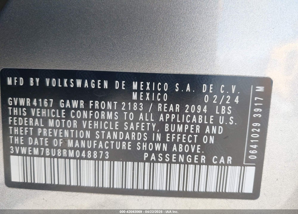 2024 VOLKSWAGEN JETTA 1.5T SE VIN: 3VWEM7BU8RM048873