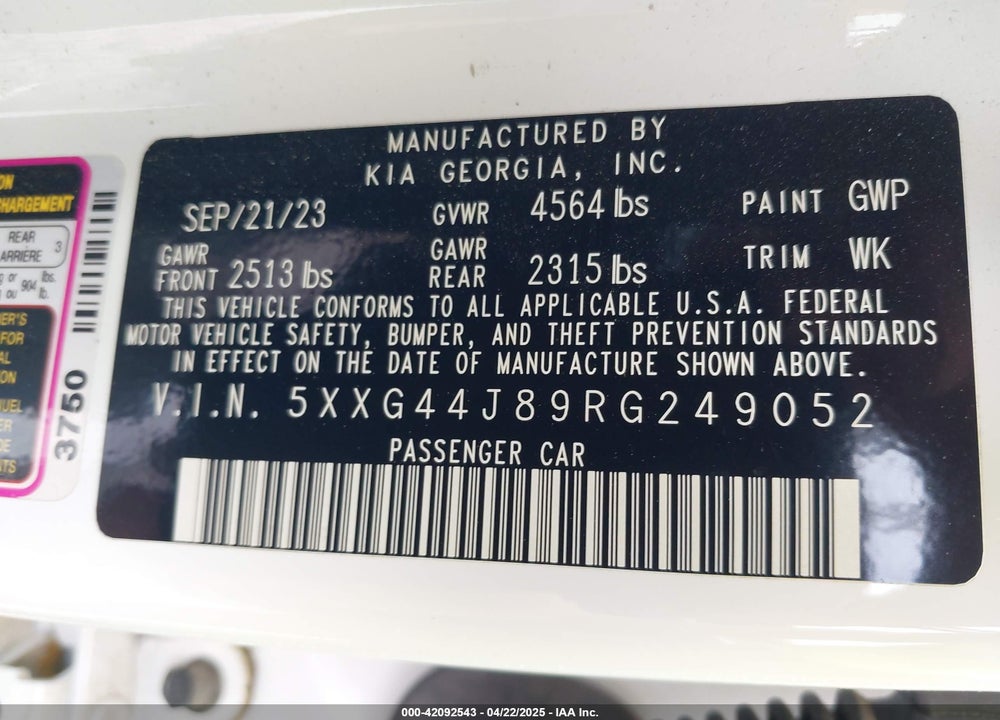 2024 KIA K5 VIN: 5XXG44J89RG249052