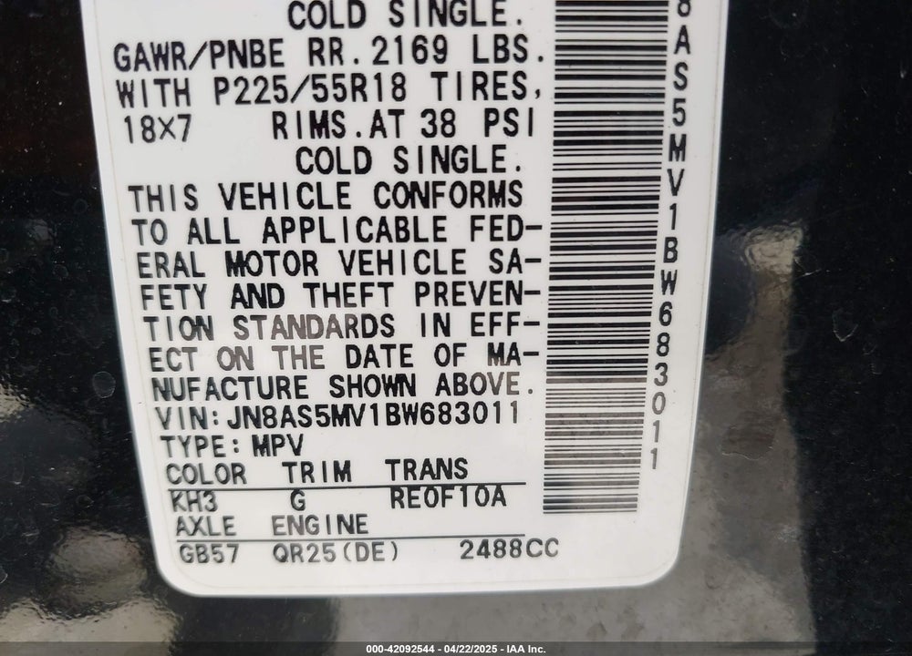 2011 NISSAN ROGUE SV VIN: JN8AS5MV1BW683011