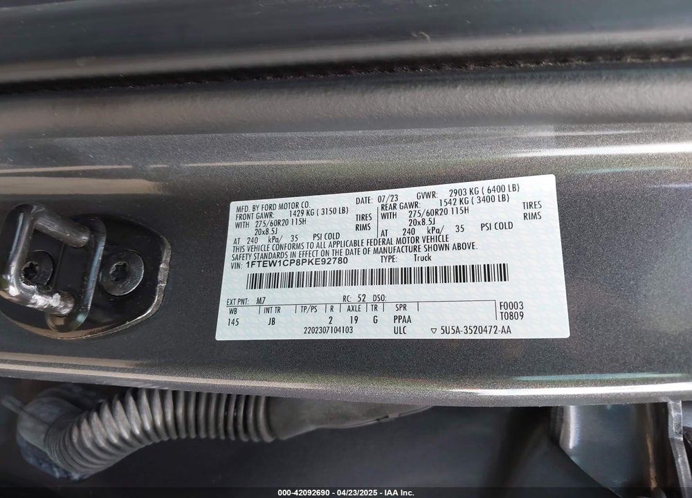 2023 FORD F-150 XL VIN: 1FTEW1CP8PKE92780