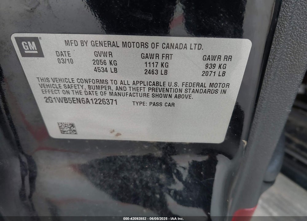 2010 CHEVROLET IMPALA LT VIN: 2G1WB5EN6A1226371