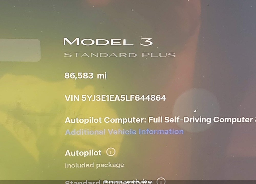 2020 TESLA MODEL 3 STANDARD RANGE PLUS REAR-WHEEL DRIVE/STANDARD RANGE REAR-WHEEL DRIVE VIN: 5YJ3E1EA5LF644864