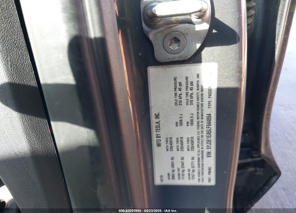 2020 TESLA MODEL 3 STANDARD RANGE PLUS REAR-WHEEL DRIVE/STANDARD RANGE REAR-WHEEL DRIVE VIN: 5YJ3E1EA5LF644864