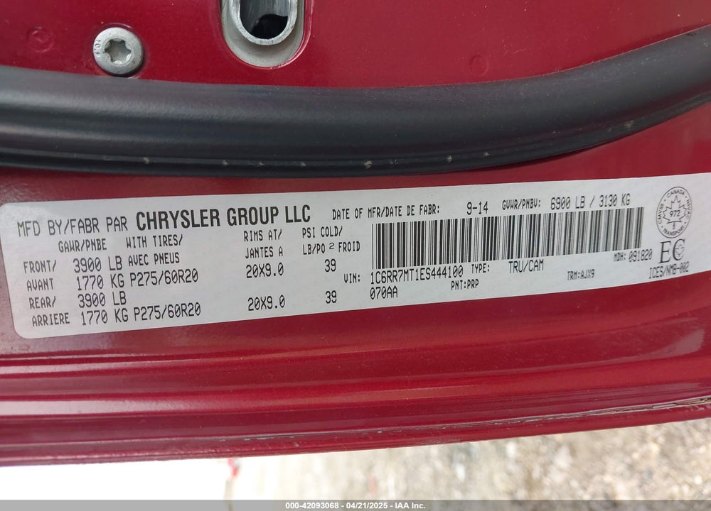 2014 RAM 1500 VIN: 1C6RR7MT1ES444100