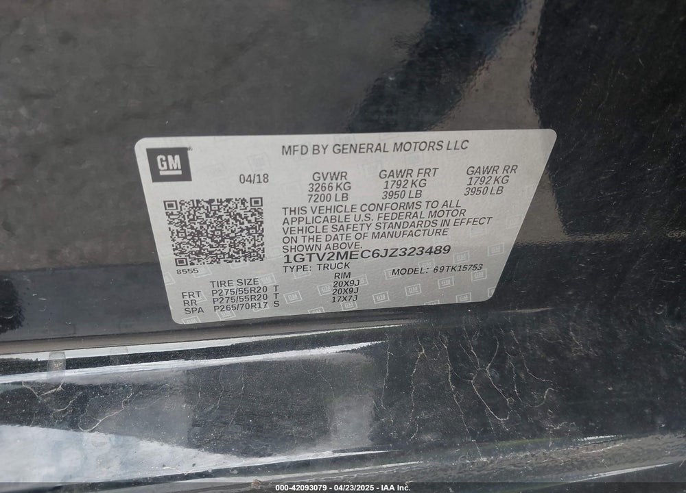 2018 GMC SIERRA 1500 SLE VIN: 1GTV2MEC6JZ323489