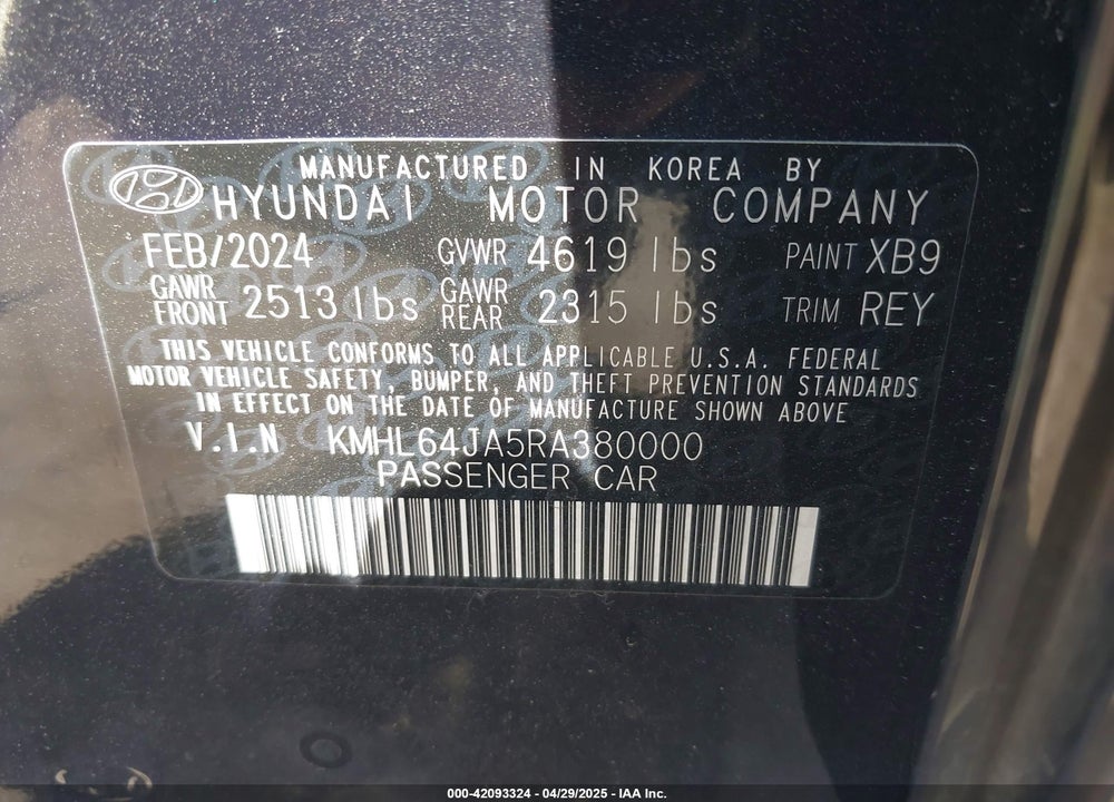 2024 HYUNDAI SONATA VIN: KMHL64JA5RA380000
