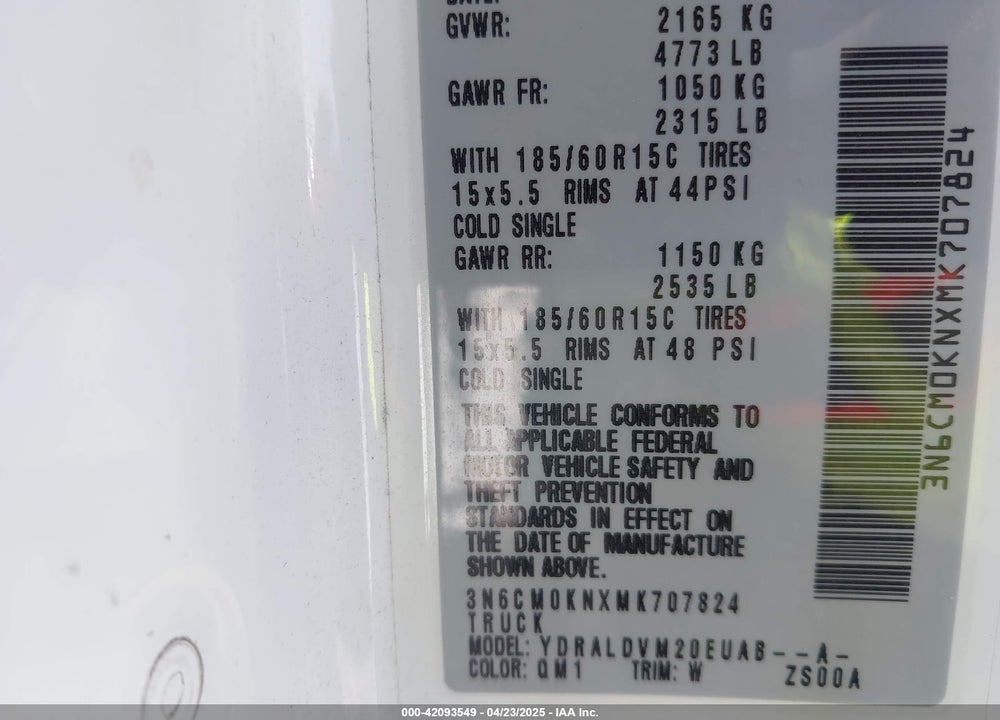 2021 NISSAN NV200 VIN: 3N6CM0KNXMK707824