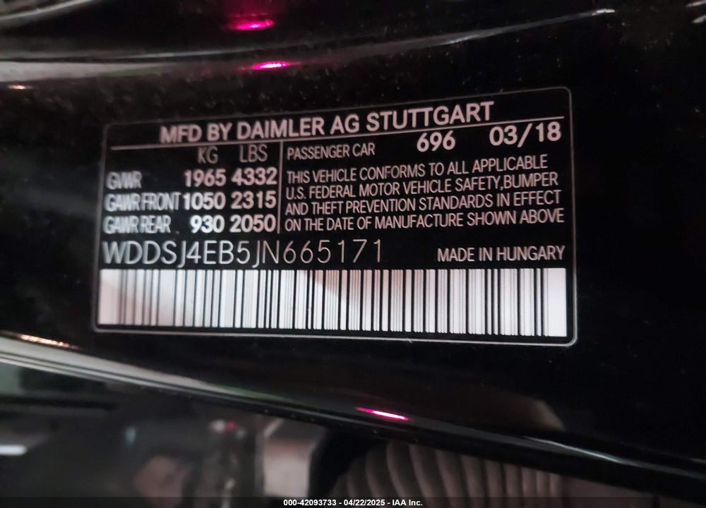 2018 MERCEDES-BENZ CLA 250 VIN: WDDSJ4EB5JN665171