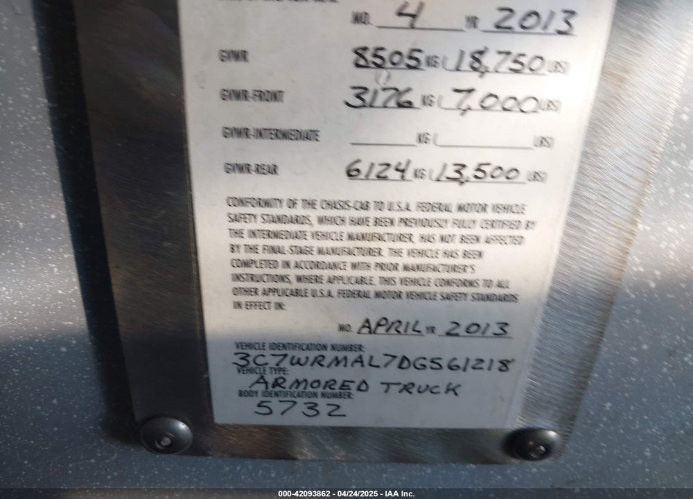 2013 RAM 5500 CHASSIS VIN: 3C7WRMAL7DG561218