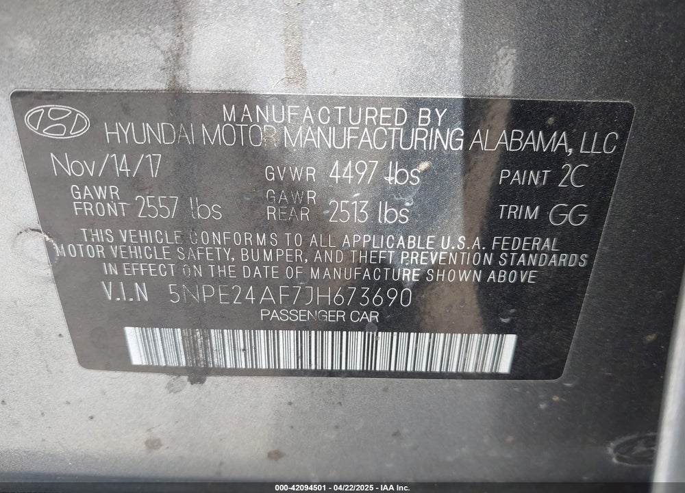2018 HYUNDAI SONATA VIN: 5NPE24AF7JH673690