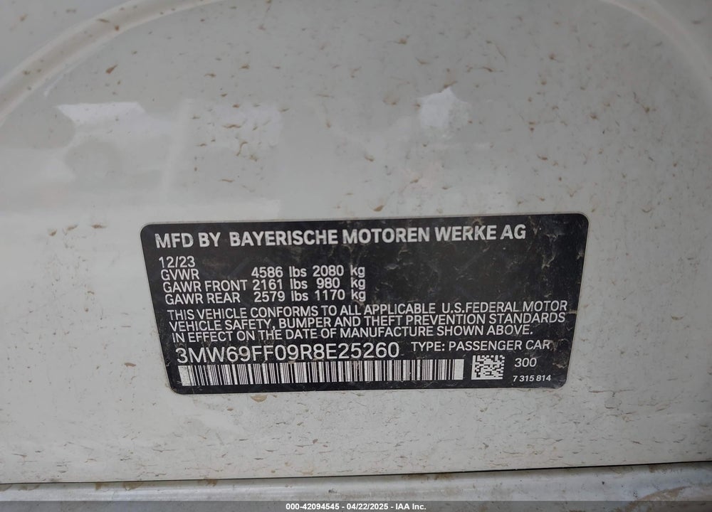 2024 BMW 3 SERIES 330I VIN: 3MW69FF09R8E25260