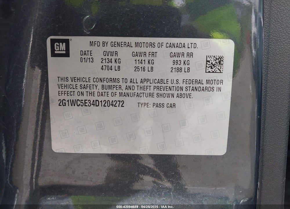 2013 CHEVROLET IMPALA LTZ VIN: 2G1WC5E34D1204272