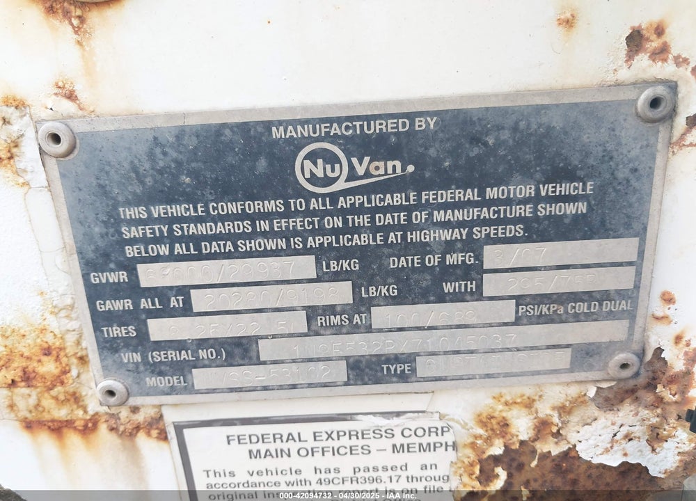 2007 NUVAN TECHNOLOGY INC --- VIN: 1N9F532PX71045037