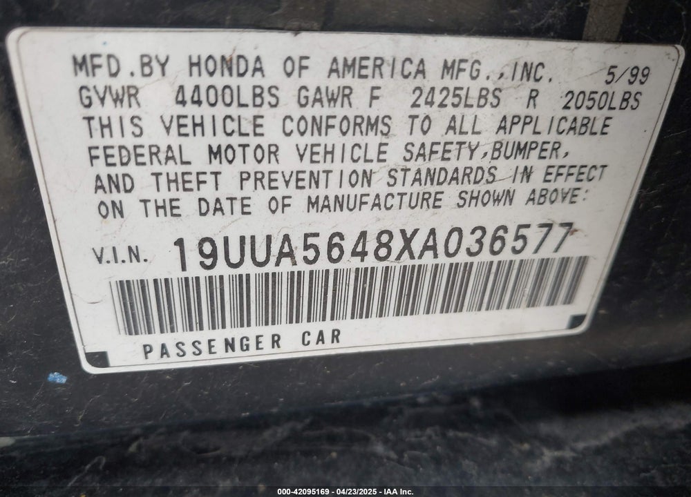 1999 ACURA TL 3.2 VIN: 19UUA5648XA036577