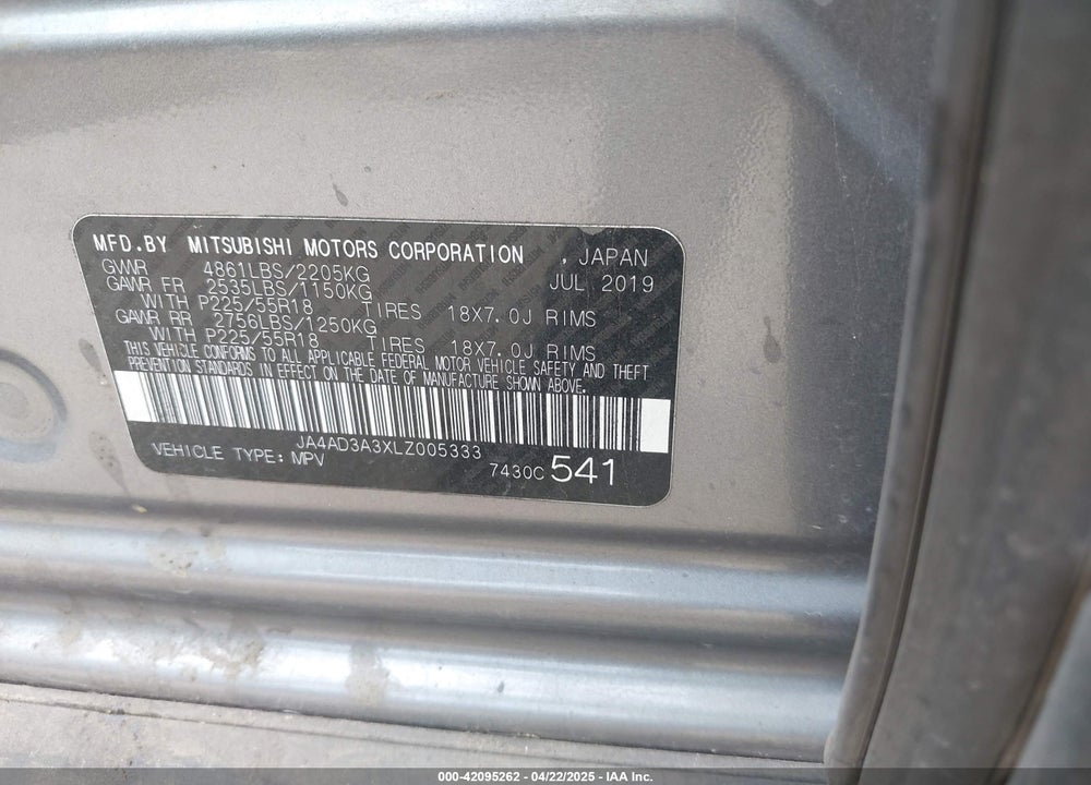 2020 MITSUBISHI OUTLANDER SE 2.4 VIN: JA4AD3A3XLZ005333