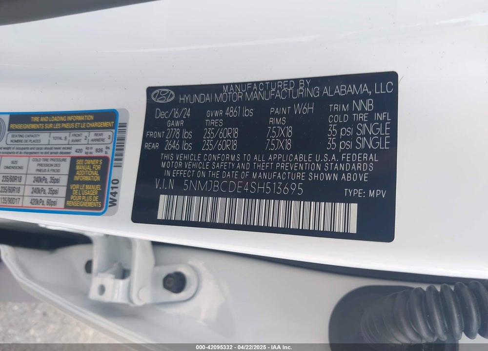 2025 HYUNDAI TUCSON VIN: 5NMJBCDE4SH513695