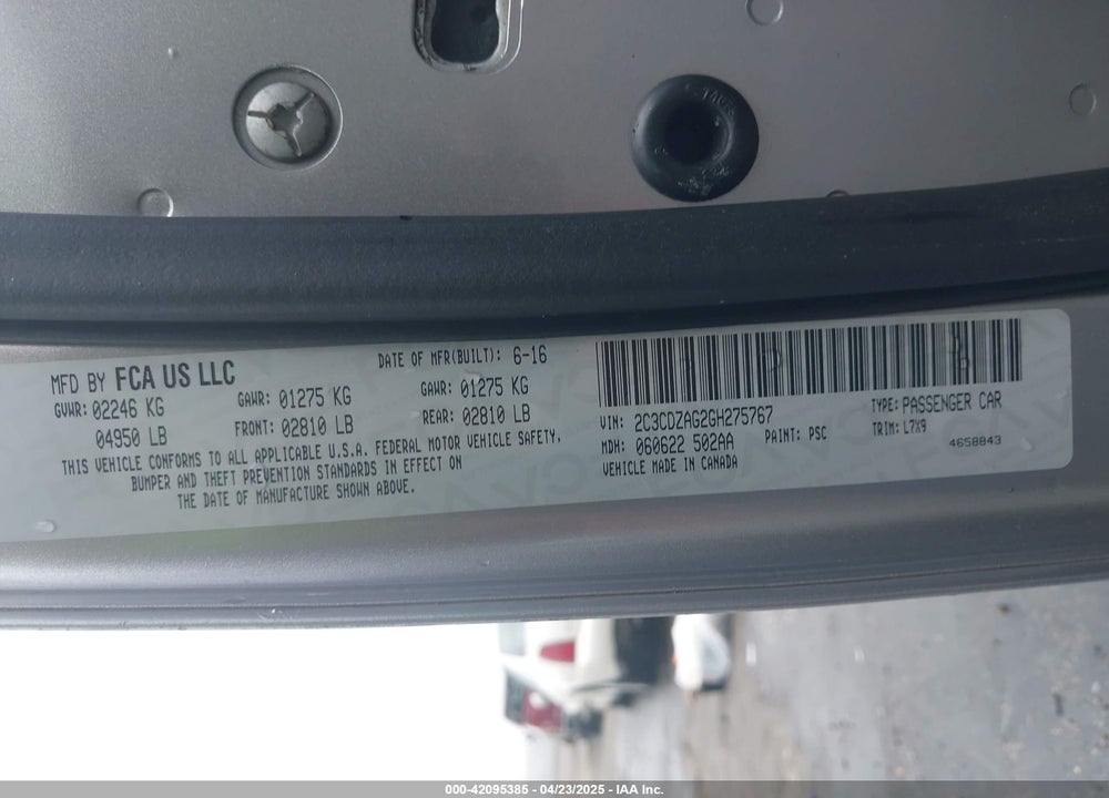 2016 DODGE CHALLENGER SXT VIN: 2C3CDZAG2GH275767