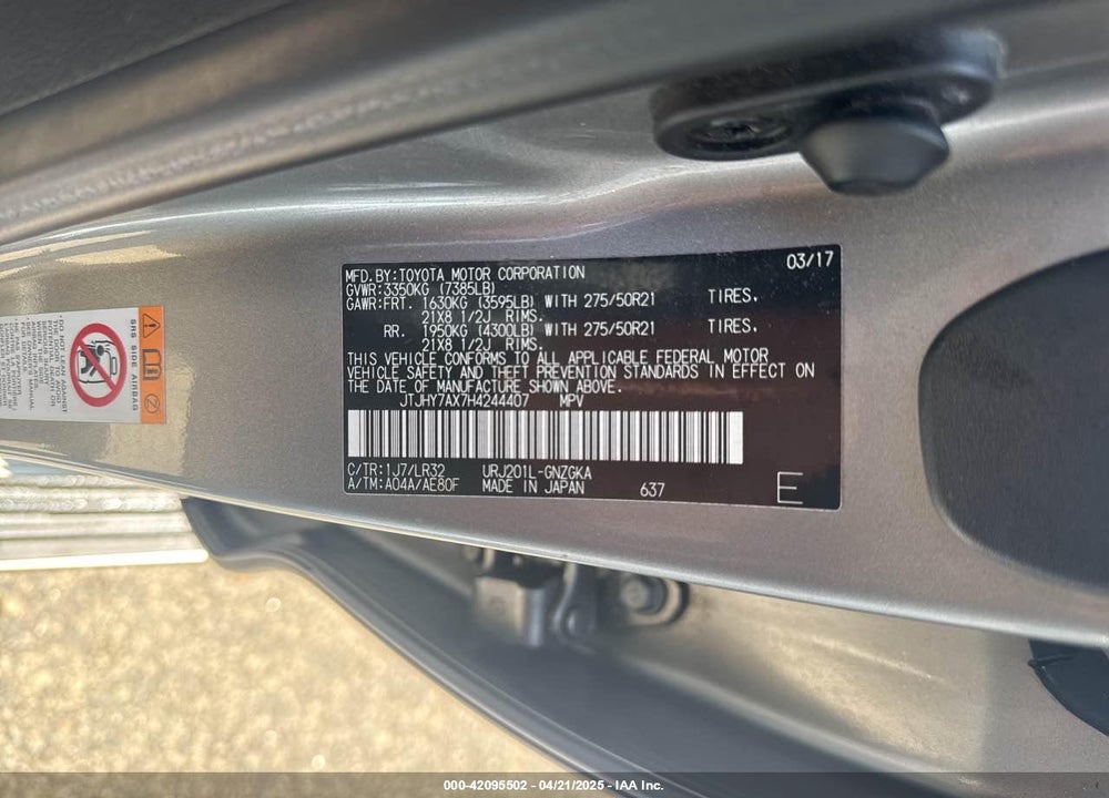 2017 LEXUS LX 570 VIN: JTJHY7AX7H4244407