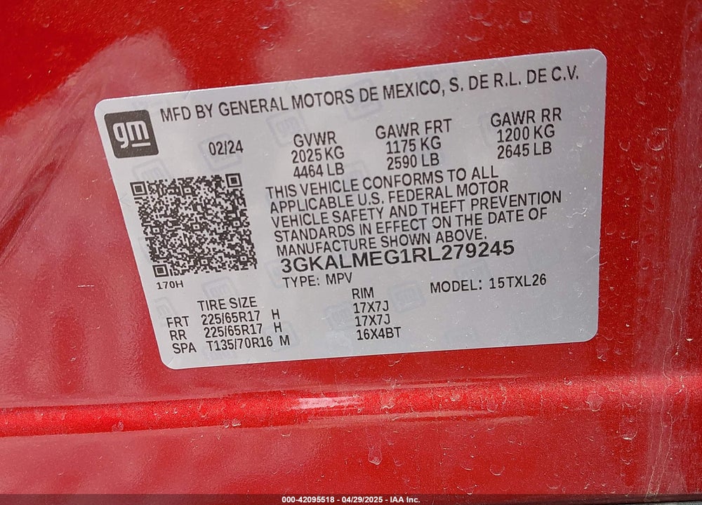 2024 GMC TERRAIN VIN: 3GKALMEG1RL279245