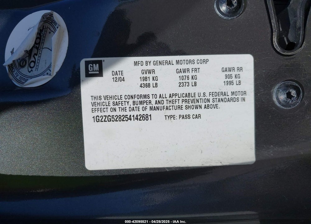 2005 PONTIAC G6 VIN: 1G2ZG528254142681