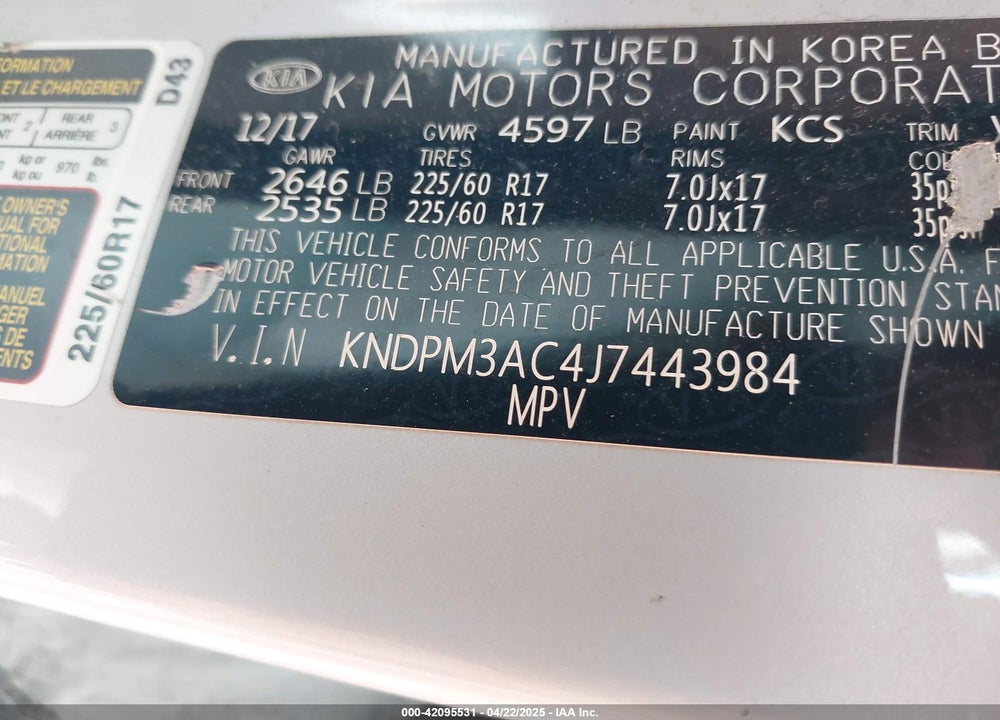 2018 KIA SPORTAGE VIN: KNDPM3AC4J7443984