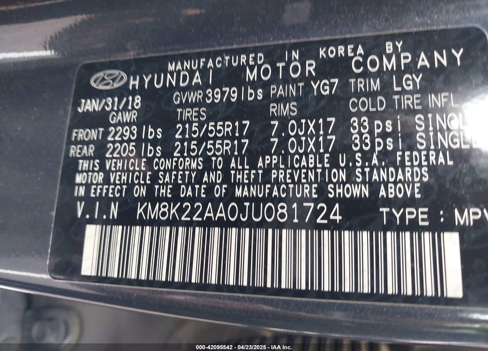 2018 HYUNDAI KONA SEL VIN: KM8K22AA0JU081724