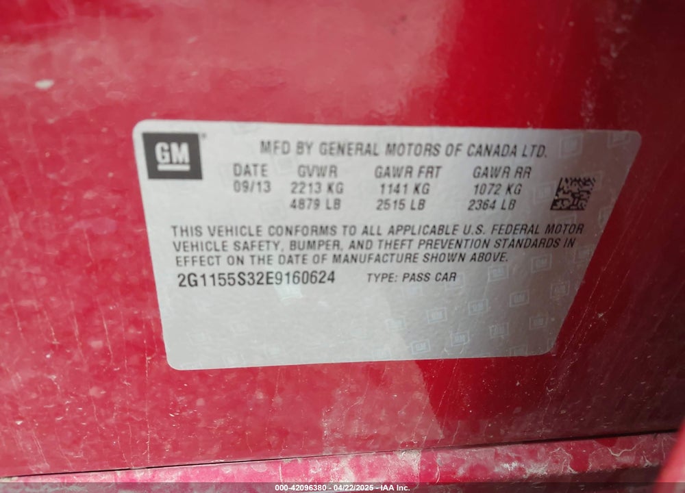 2014 CHEVROLET IMPALA VIN: 2G1155S32E9160624