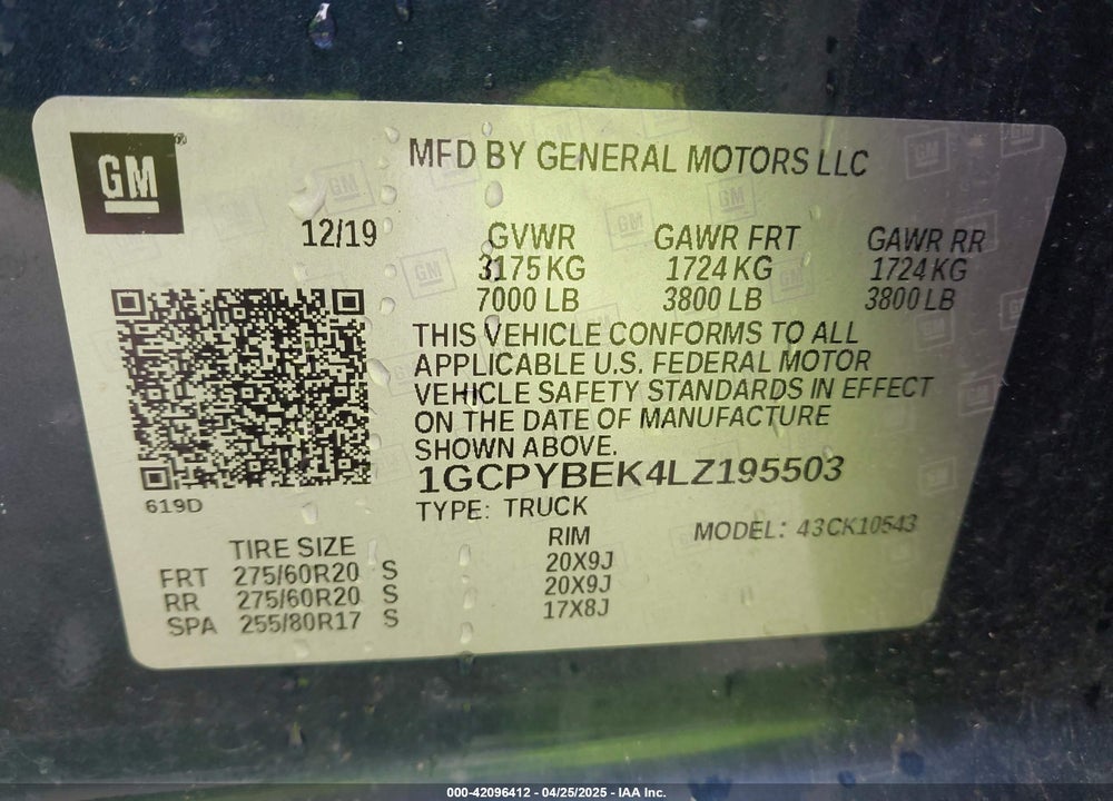 2020 CHEVROLET SILVERADO 1500 VIN: 1GCPYBEK4LZ195503