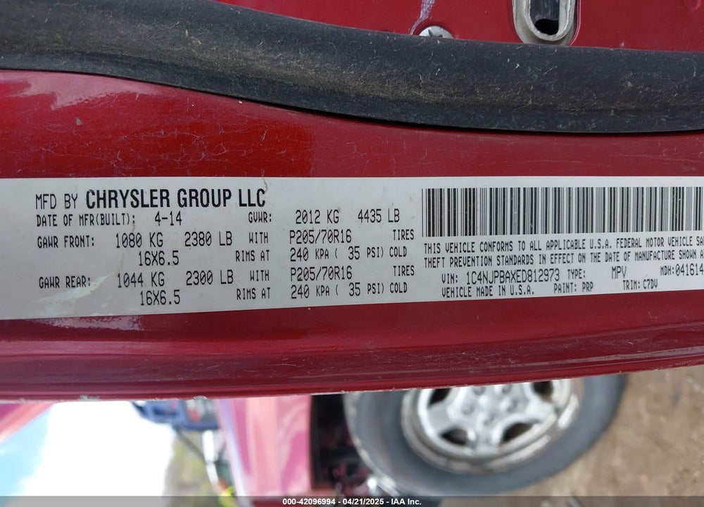 2014 JEEP PATRIOT VIN: 1C4NJPBAXED812973