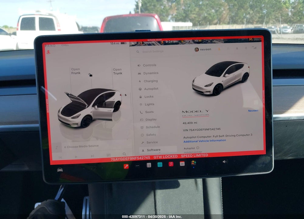 2022 TESLA MODEL Y PERFORMANCE DUAL MOTOR ALL-WHEEL DRIVE VIN: 7SAYGDEF9NF542745