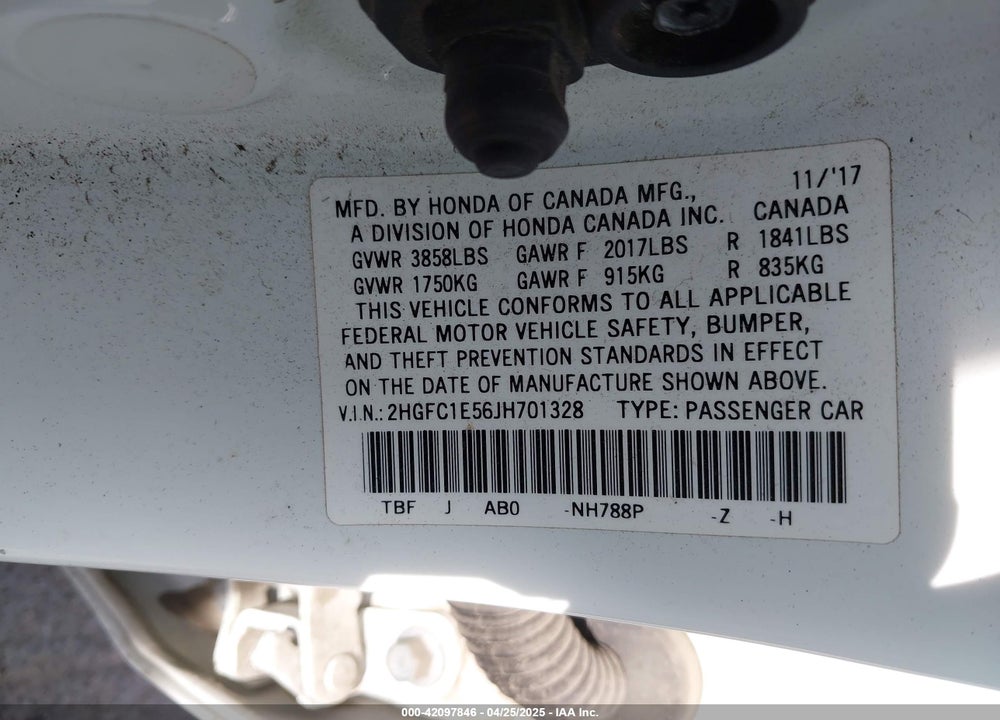 2018 HONDA CIVIC SI VIN: 2HGFC1E56JH701328