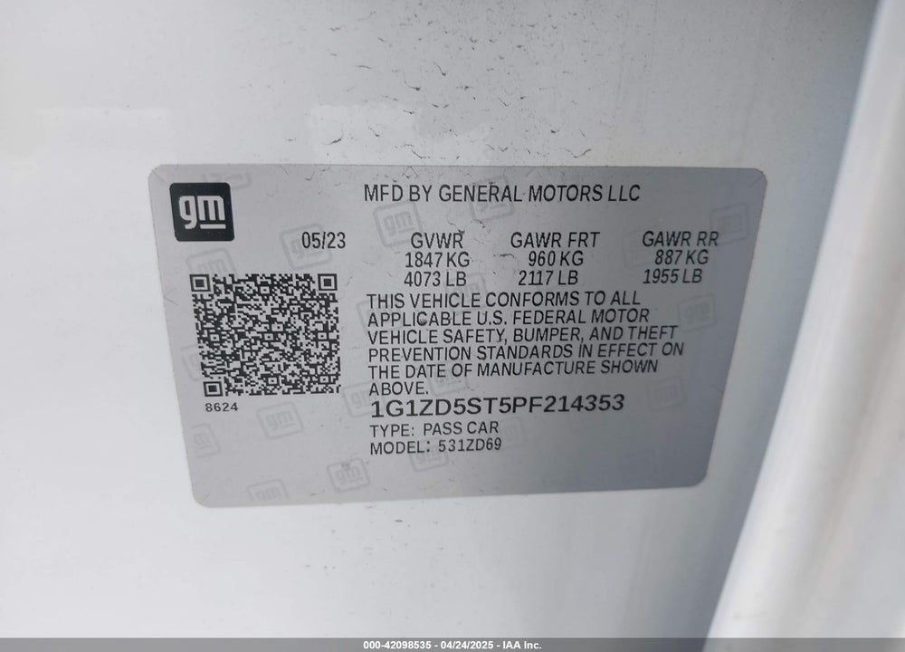 2023 CHEVROLET MALIBU VIN: 1G1ZD5ST5PF214353