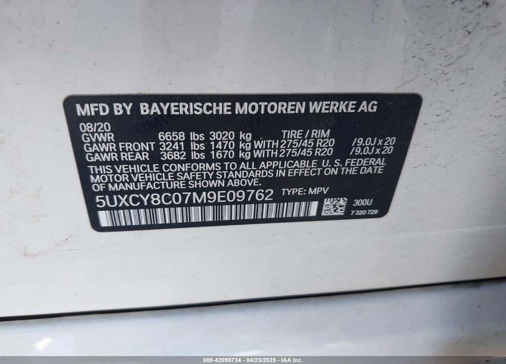 2021 BMW X6 M50I VIN: 5UXCY8C07M9E09762