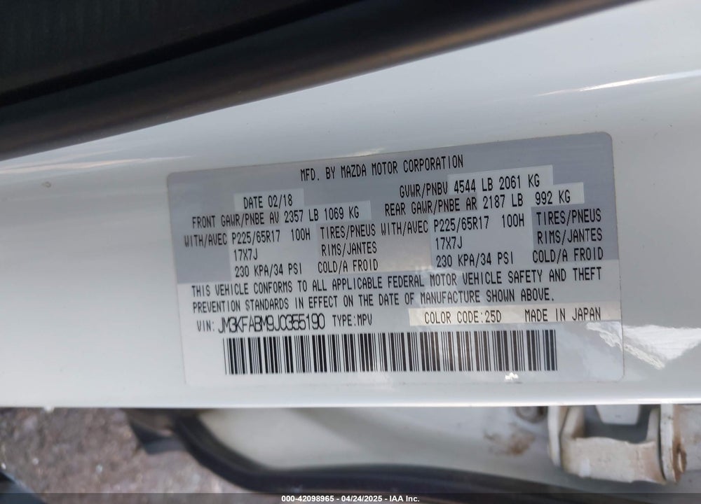 2018 MAZDA CX-5 VIN: JM3KFABM9J0355190