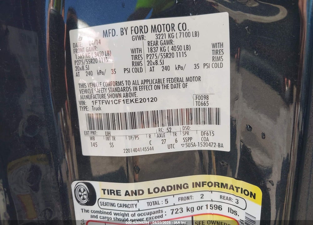 2014 FORD F-150 VIN: 1FTFW1CF1EKE20120
