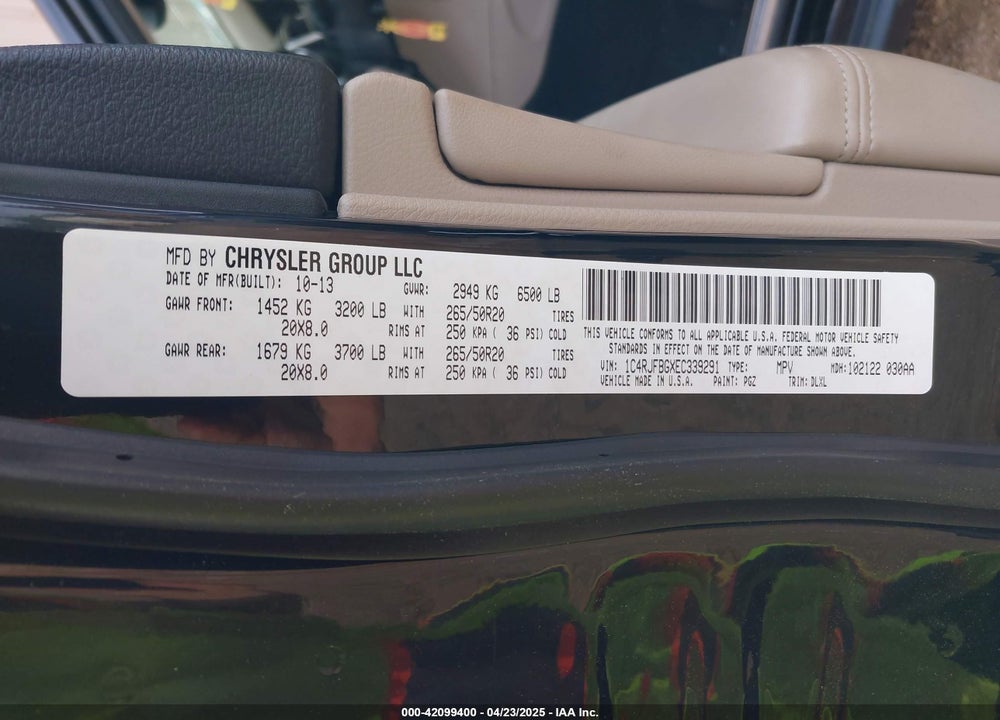 2014 JEEP GRAND CHEROKEE LIMITED VIN: 1C4RJFBGXEC339291