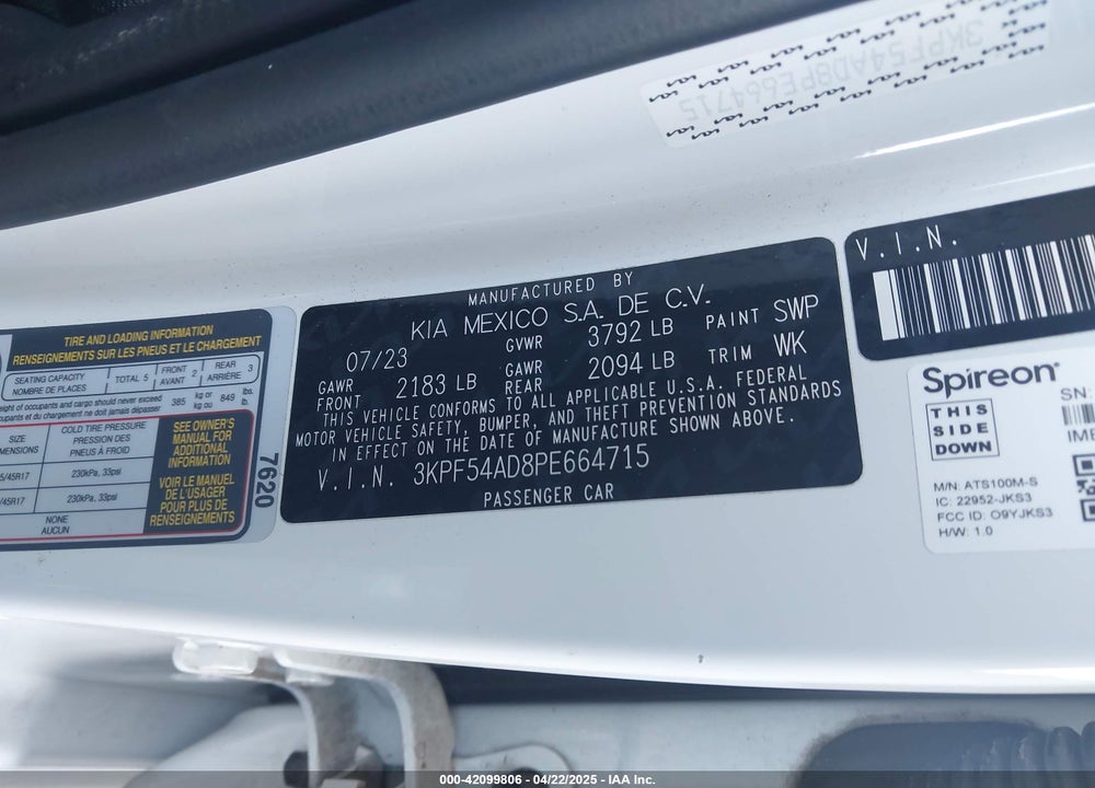 2023 KIA FORTE VIN: 3KPF54AD8PE664715